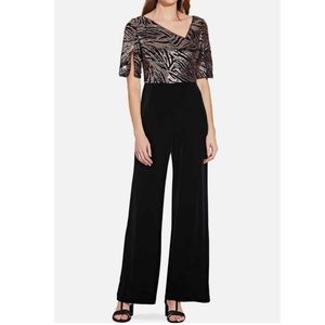 Adrianna Papell Sequin Jumpsuit Formal Cocktail Black Plus Size 16 NWT